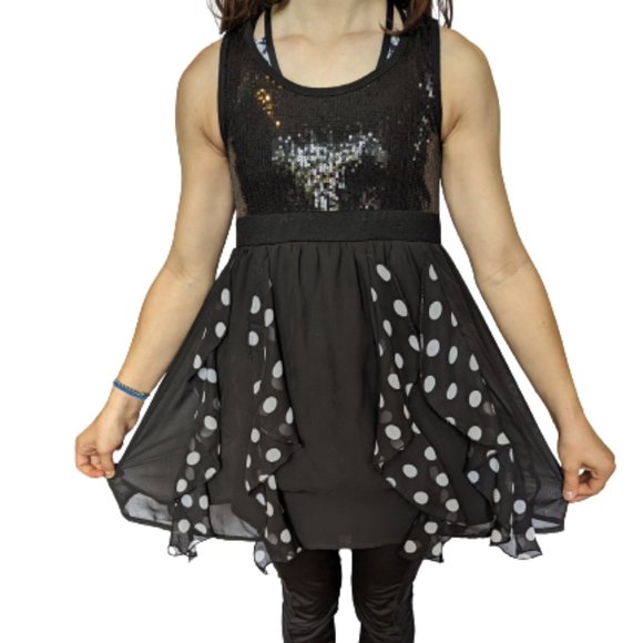 Disney Girls Dress Polka Dot Sequined Black Sleeveless Size Medium - Picture 1 of 7